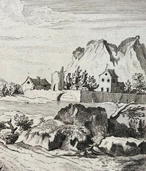 Antique Etching Original Epervier, Fishing, Landscape Jacques Philippe LEBAS - 4