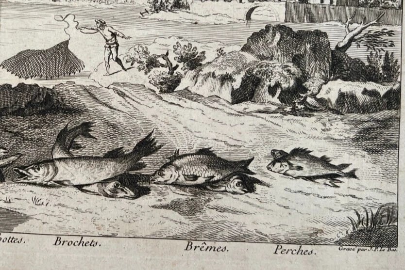 Antique Etching Original Epervier, Fishing, Landscape Jacques Philippe LEBAS - 6