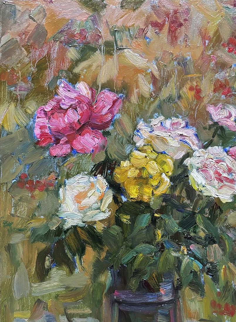 Oil painting Autumn Roses in a Vase Ivan Kovalenko - 2