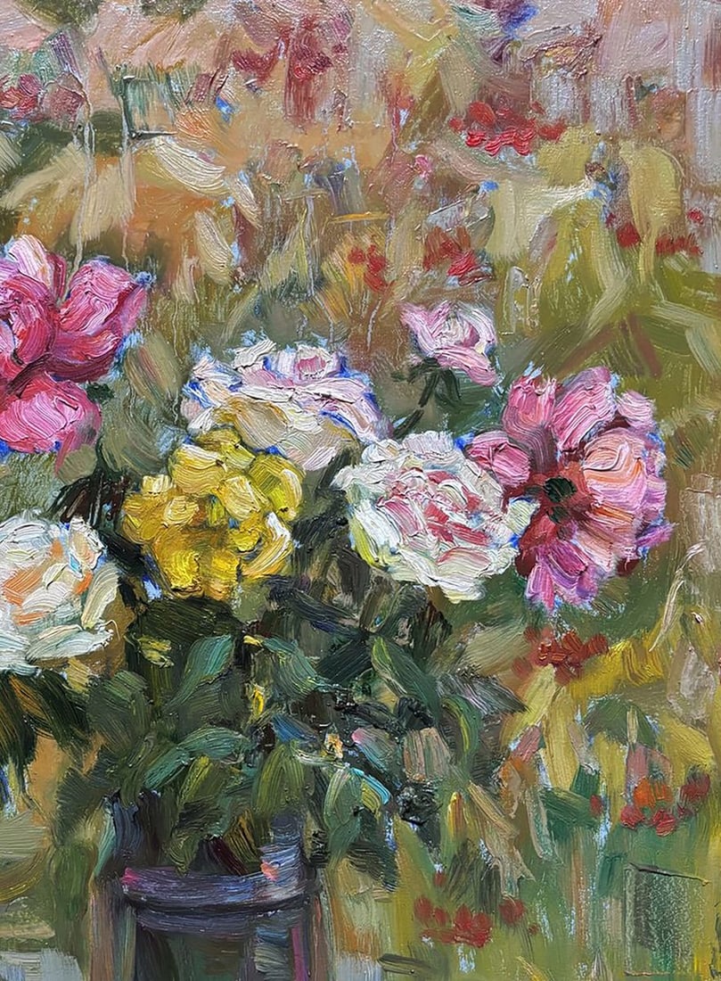 Oil painting Autumn Roses in a Vase Ivan Kovalenko - 3