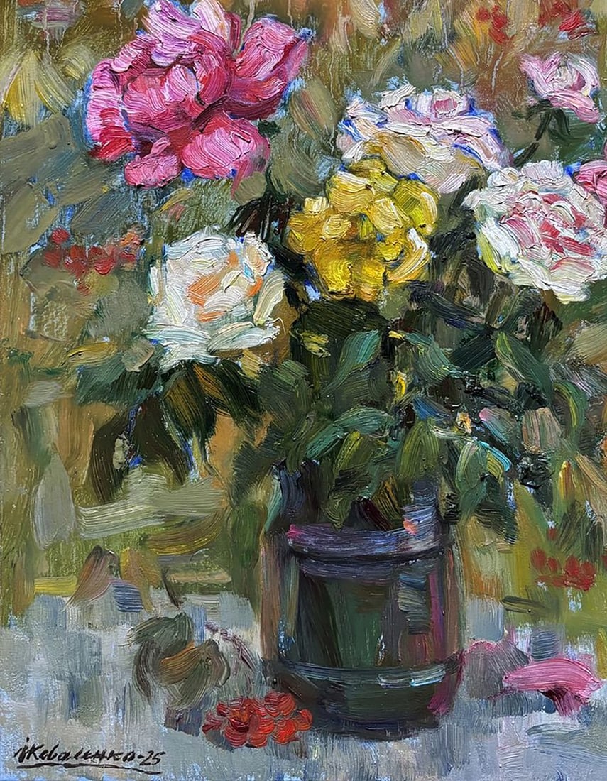 Oil painting Autumn Roses in a Vase Ivan Kovalenko - 4