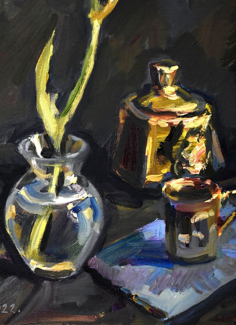 Oil painting Irises on a black background Anatoly Kymnatny - 4