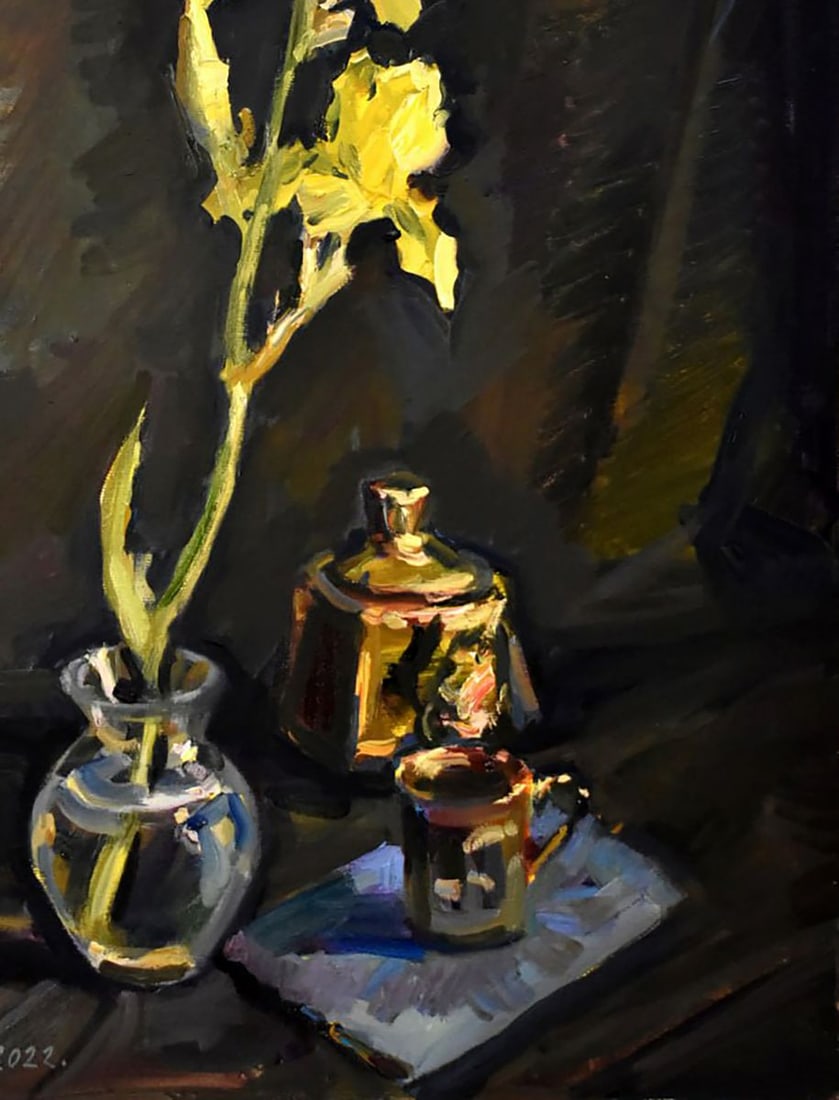 Oil painting Irises on a black background Anatoly Kymnatny - 7