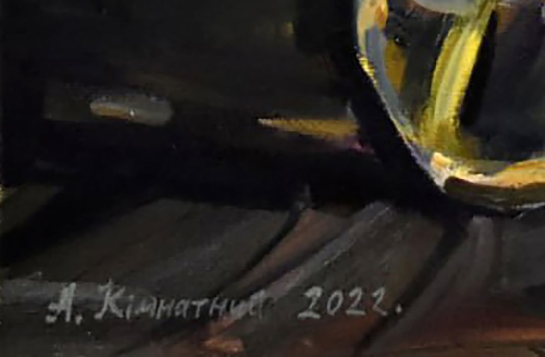 Oil painting Irises on a black background Anatoly Kymnatny - 8
