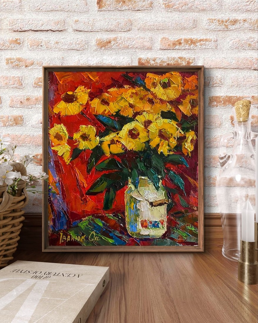 Oil painting Flowers on a red background Oksana Ivanyuk - 3