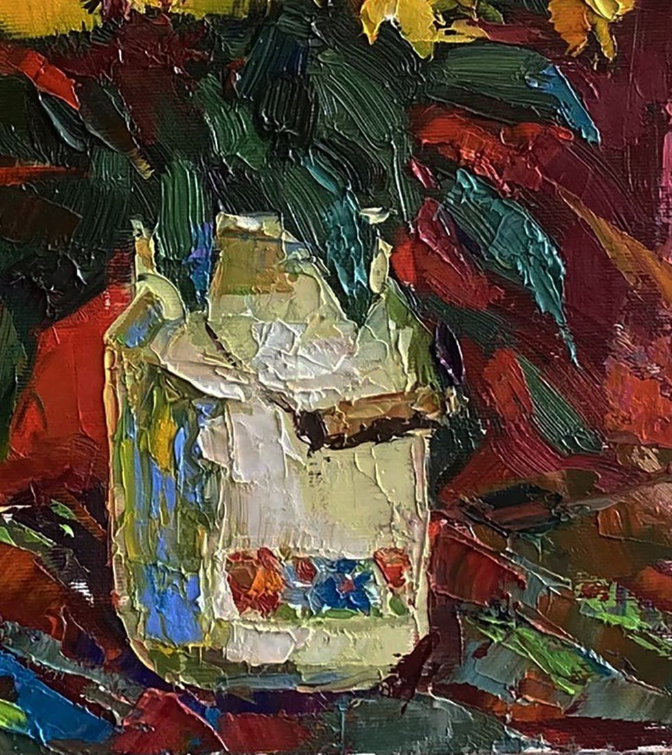 Oil painting Flowers on a red background Oksana Ivanyuk - 4