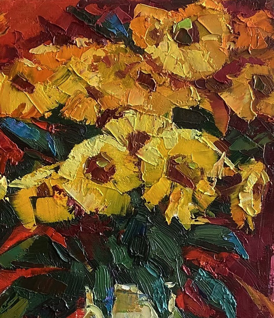 Oil painting Flowers on a red background Oksana Ivanyuk - 7