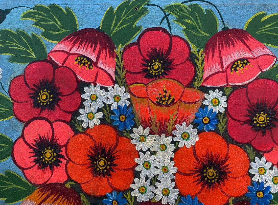 Oil painting Red poppies in a basket Unknown artist - 2