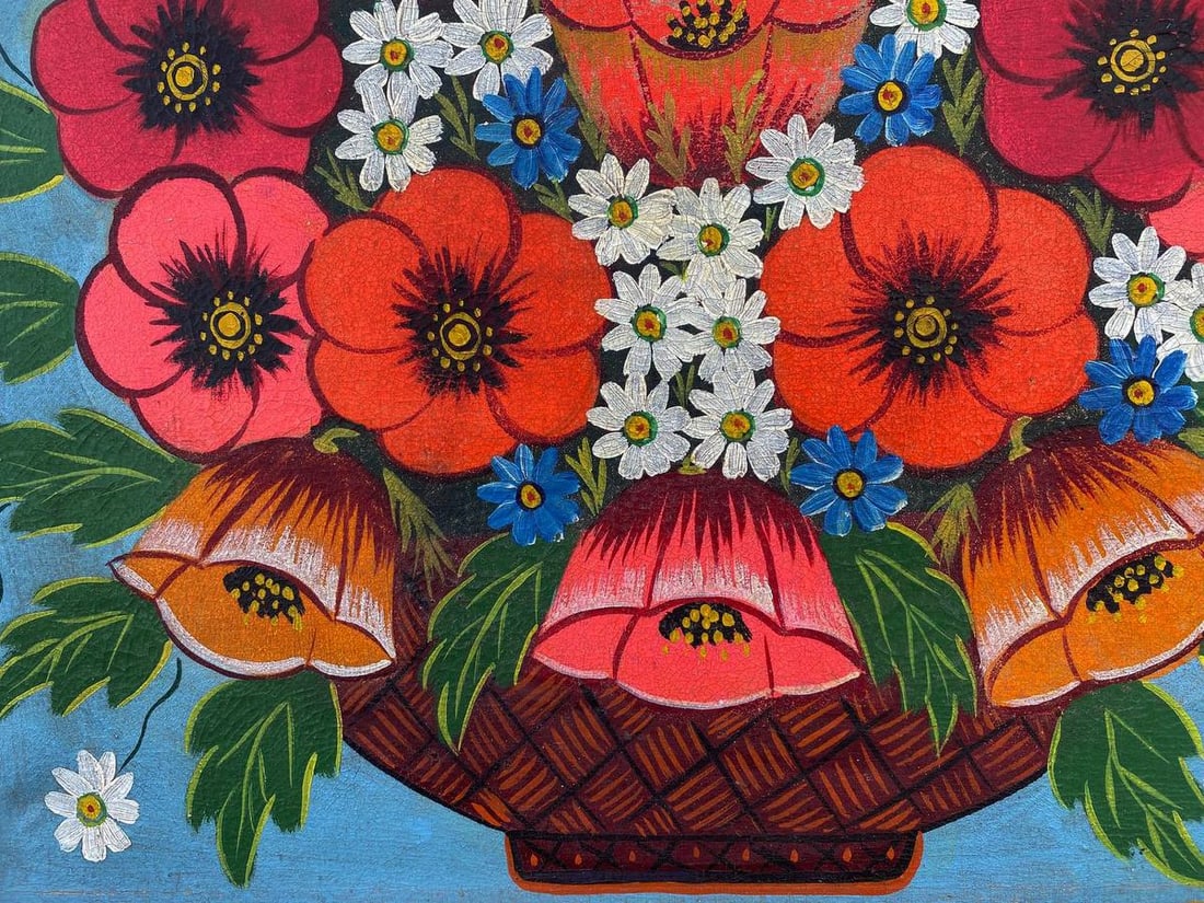 Oil painting Red poppies in a basket Unknown artist - 3