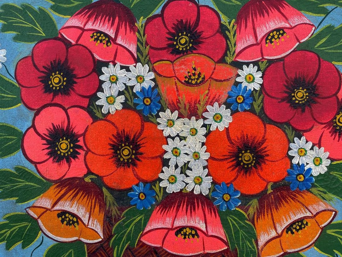Oil painting Red poppies in a basket Unknown artist - 4