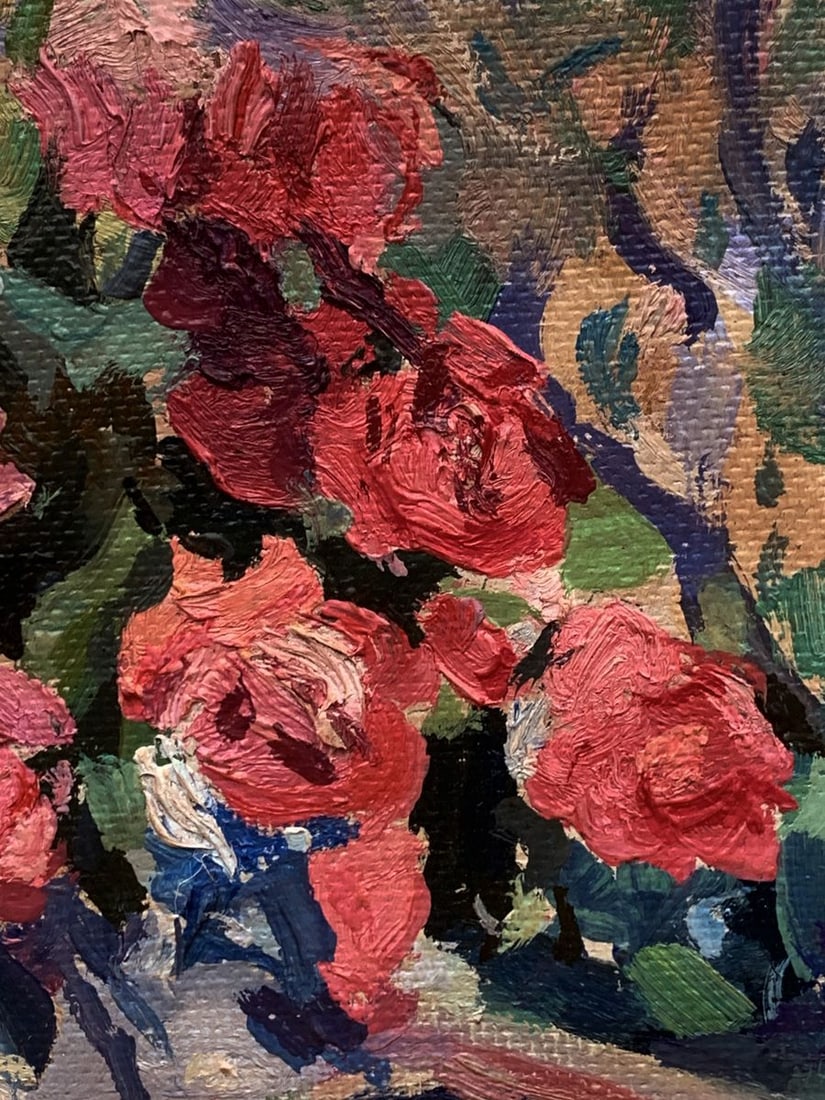 Oil painting A gift of red roses Unknown artist - 5