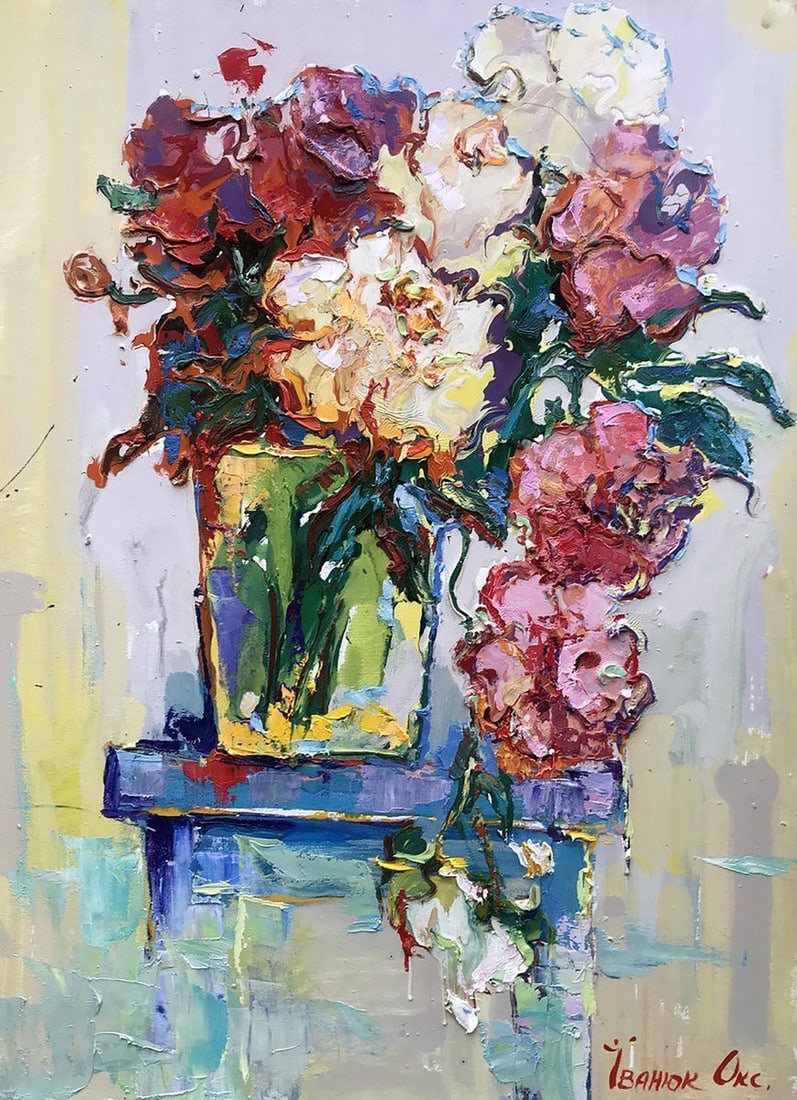 Oil painting Peonies Kalenyuk Oksana: Kalen 1118"Peonies" is an exquisite oil painting that captures the essence of serenity and natural beauty through a captivating still life composition. The artwork, expertly crafted by an accomplished