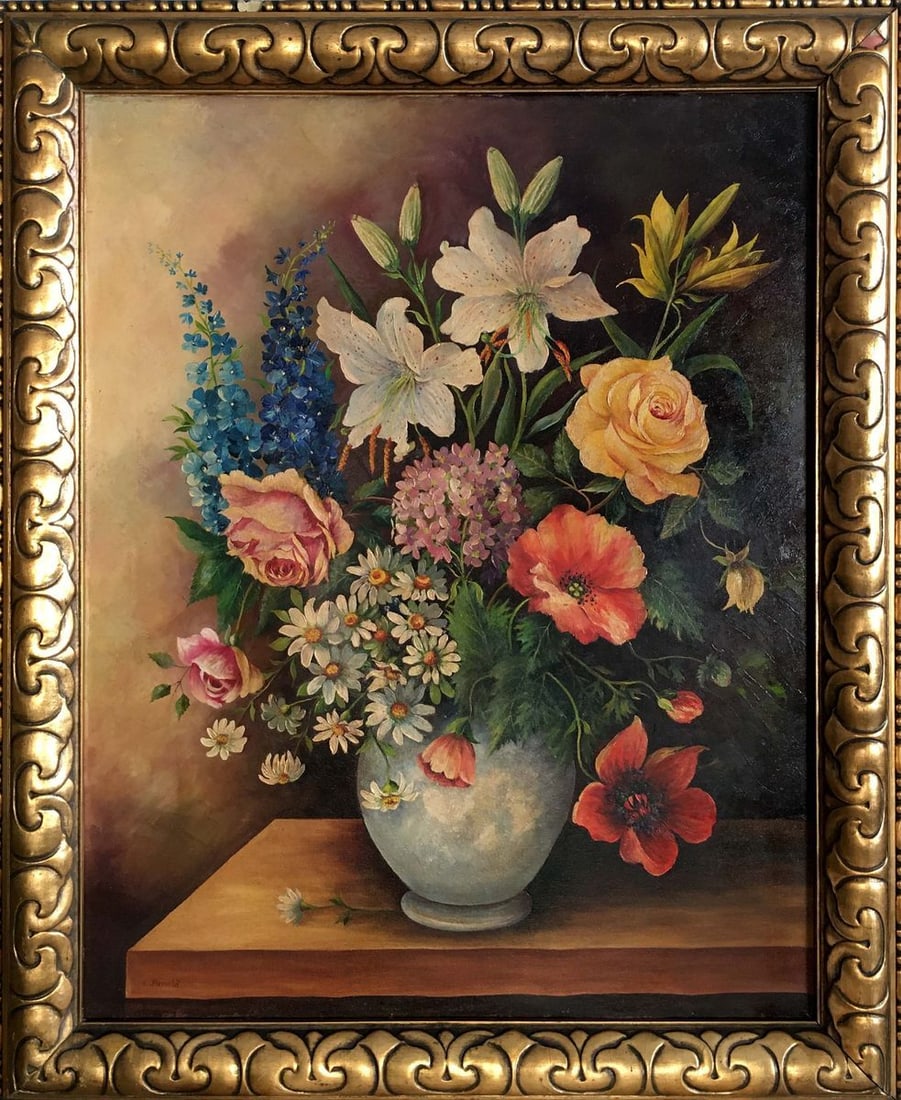 Oil painting Bouquet of flowers: Verns 16 *** ABOUT THIS PAINTING *** * TITLE: "Bouquet of flowers" * ARTISTS: Unknown author * SIZE: 50x60 cm/19.68x23.62 inches' * MEDIUM: oil, canvas * HAND PAINTED: Original painting from our colle