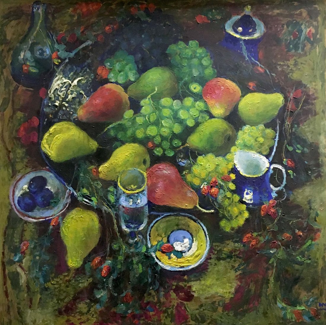 Oil painting Fruit on the table Maksimenko Nikolay Antonovich: Verns 164 *** ABOUT THIS PAINTING *** * TITLE: "Fruit on the table" * ARTISTS: Maksimenko Nikolay Antonovich * SIZE: 100x100 cm/39.37x39.37 inches' * MEDIUM: oil, cardboard * HAND PAINTED: Original pa