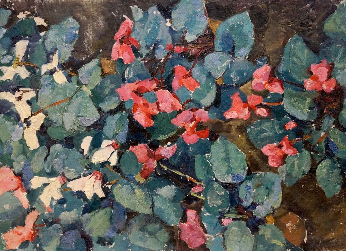 Oil painting Flowers are growing: Verns 225 *** ABOUT THIS PAINTING *** * TITLE: "Flowers are growing" * ARTISTS: Unknown artist * SIZE: 48x67 cm/18.89x26.37 inches' * MEDIUM: oil, canvas on cardboard * HAND PAINTED: Original painting