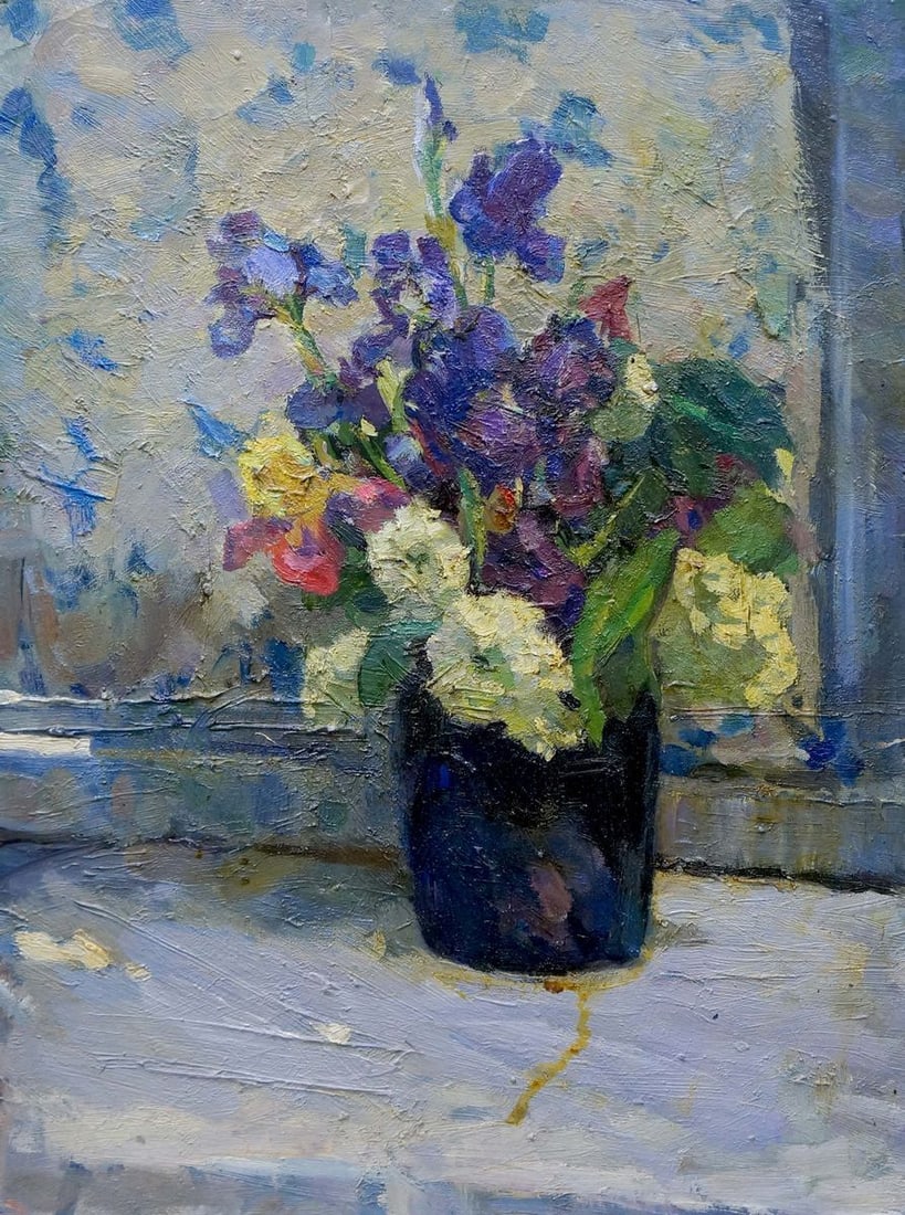 Oil painting Flowers Samokhin Vladimir Kalistratovich: Verns 263 *** ABOUT THIS PAINTING *** * TITLE: "Flowers" * ARTISTS: Samokhin Vladimir Kalistratovich * SIZE: 45x34 cm/17.71x13.38 inches' * MEDIUM: oil, cardboard * HAND PAINTED: Original painting fro