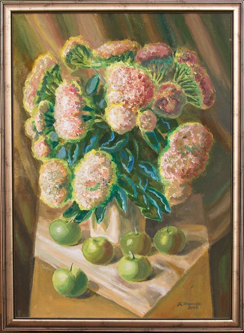 Acrylic painting Stonecrop and apples Kytkov Svatoslav: Kytkov 24 *** ABOUT THIS PAINTING *** * TITLE: "Stonecrop and apples" * ARTISTS: Kytkov Svatoslav * SIZE: 70x50 cm/27.55x19.68 inches' * paintings sell without frame * MEDIUM: acrylic, dvp * HAND