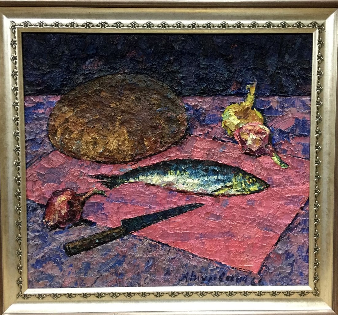 Oil painting Herring, bread and onions Turovsky Anatoly Saulovich: Vern 16