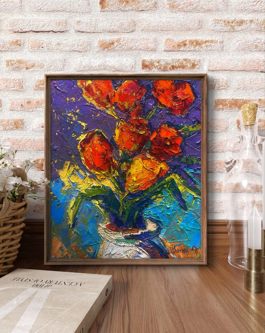 Oil painting Tulips in a vase a spring day Oleksiy Ivanyuk - 3