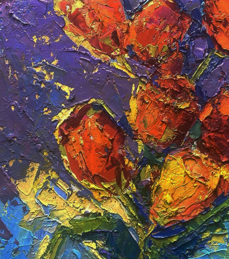 Oil painting Tulips in a vase a spring day Oleksiy Ivanyuk - 4
