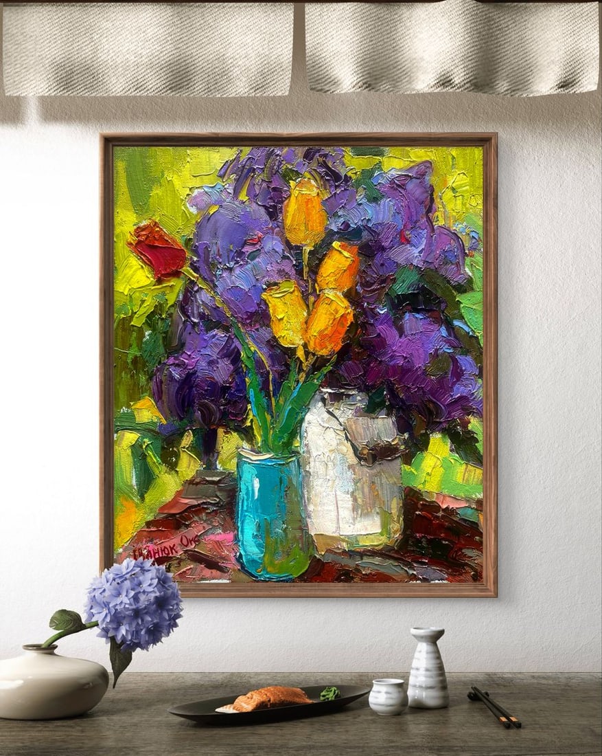 Oil painting Rays of light on lilac petals Oksana Ivanyuk - 3