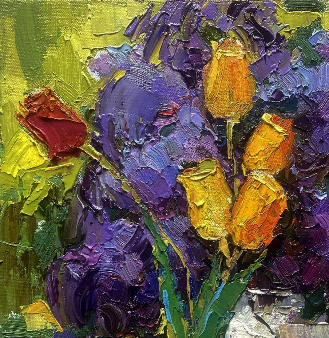 Oil painting Rays of light on lilac petals Oksana Ivanyuk - 4