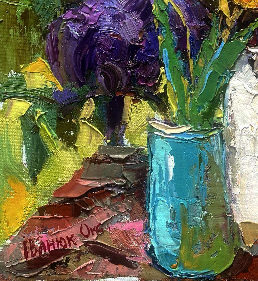 Oil painting Rays of light on lilac petals Oksana Ivanyuk - 6