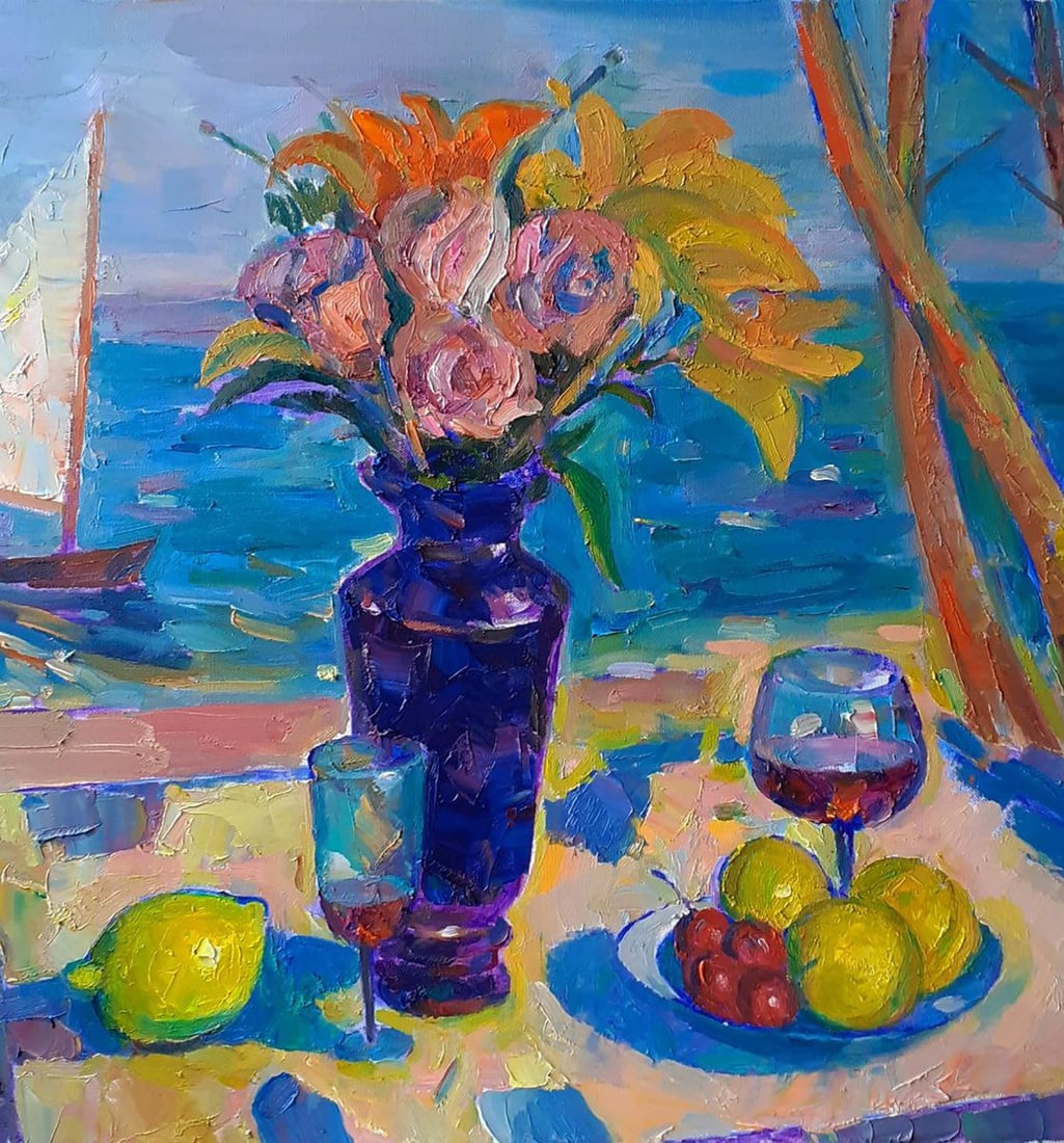 Oil painting Still life against the background of the sea Peter Dobrev - 4