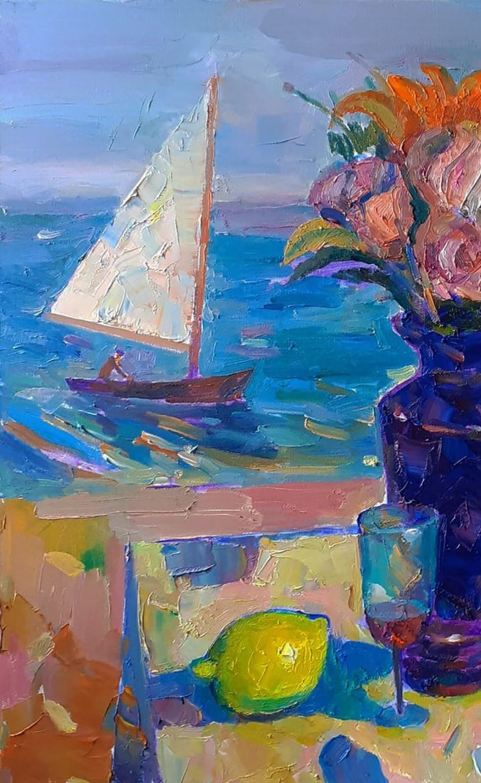 Oil painting Still life against the background of the sea Peter Dobrev - 6