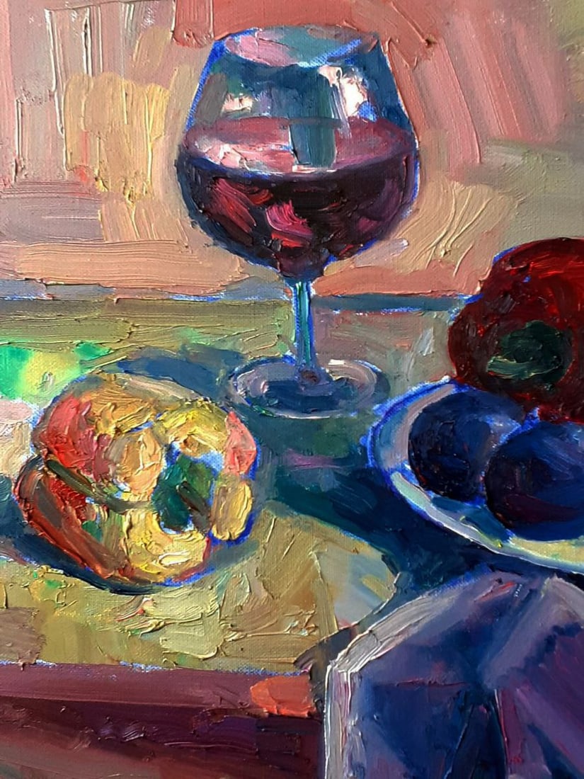 Oil painting Romance with wine and fruits Peter Dobrev - 4
