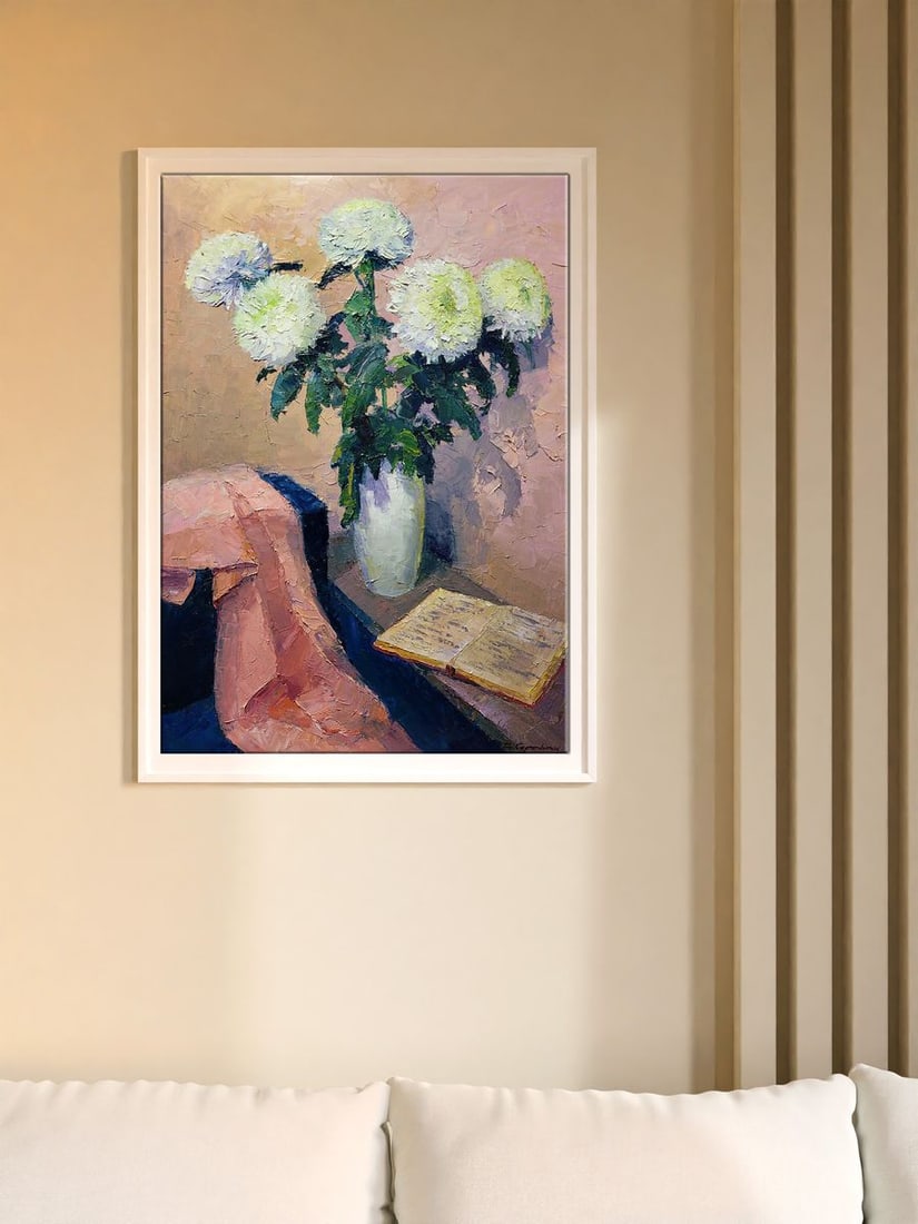 Oil painting White chrysanthemums Boris Serdyuk - 2