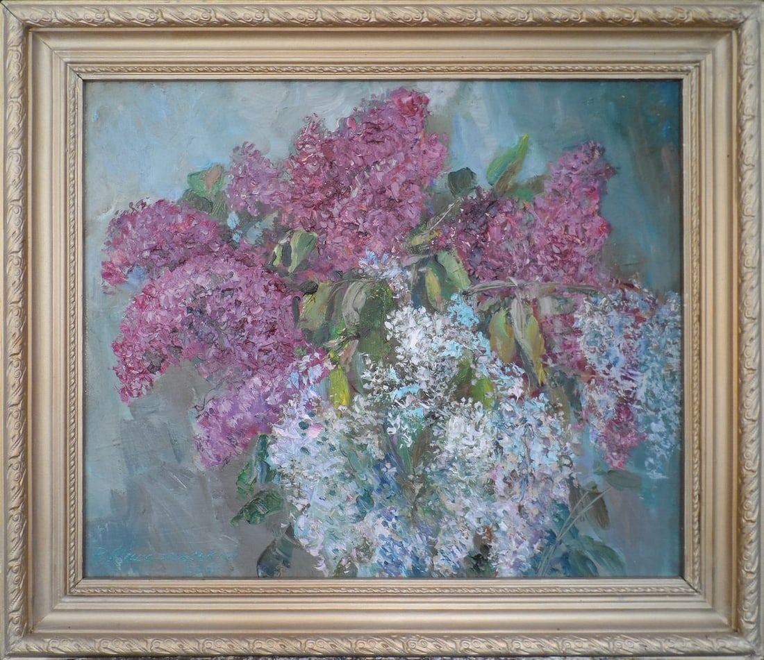 Oil painting Lilac Mishurovsky V. V.: 85 *** ABOUT THIS PAINTING *** * TITLE: "Lilac" * ARTISTS: Mishurovsky V. V. * SIZE: 41x49 cm / 16,14x19,29 inches * MEDIUM: Oil, cardboard * HAND PAINTED: Original painting from our collection * COND