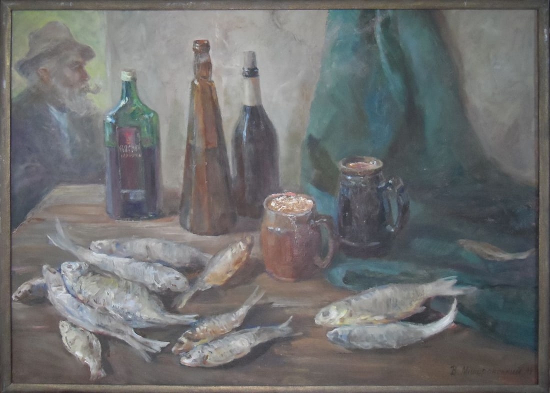 Oil painting Old fishing treats Mishurovsky V. V.: 98 *** ABOUT THIS PAINTING *** * TITLE: "Old fishing treats" * ARTISTS: Mishurovsky V. V. * SIZE: 60x80 cm / 23,62x31,49 inches * MEDIUM: Oil, canvas on the cardboard * HAND PAINTED: Original