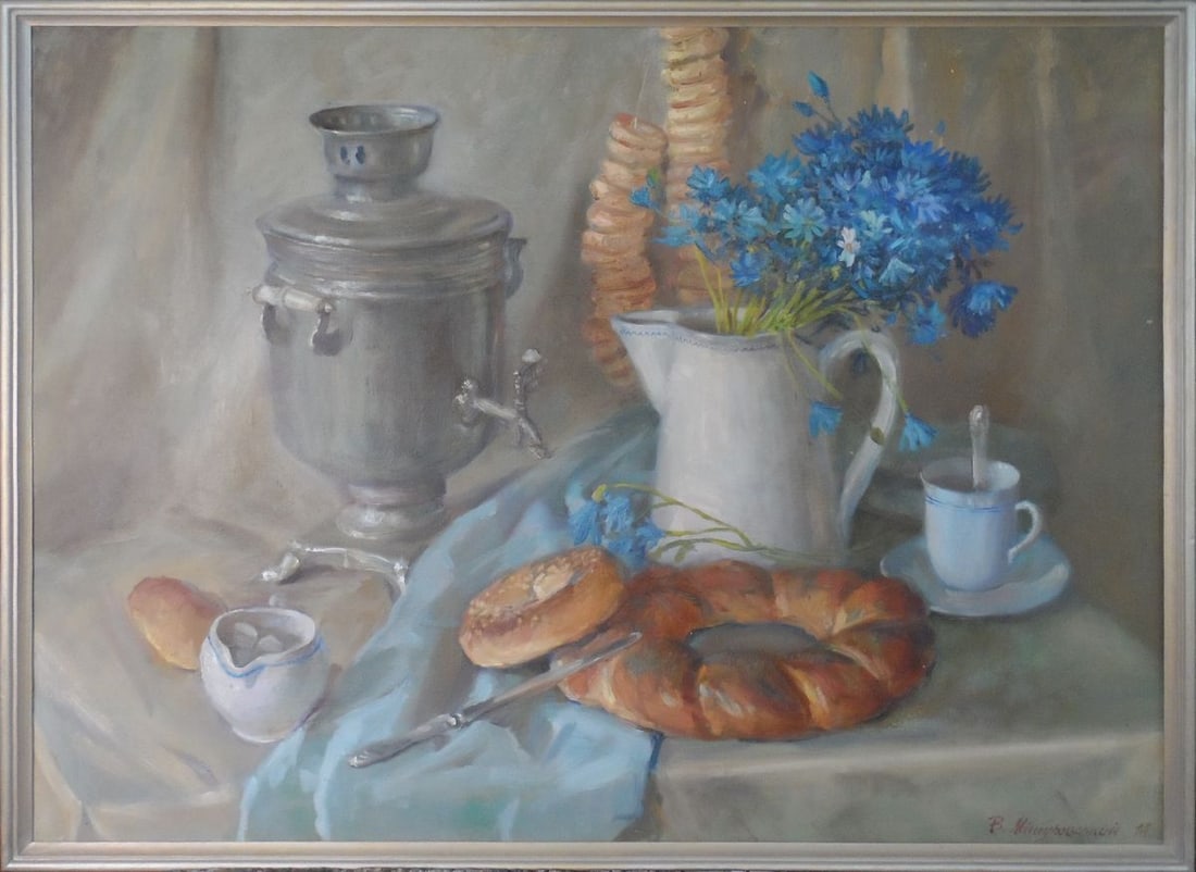 Oil painting Still life with cornflowers Mishurovsky V. V.: 103 *** ABOUT THIS PAINTING *** * TITLE: "Still life with cornflowers" * ARTISTS: Mishurovsky V. V. * SIZE: 60x80 cm/ 23,62x31,49 inches * MEDIUM: Oil, canvas on the cardboard * HAND PAINTED: