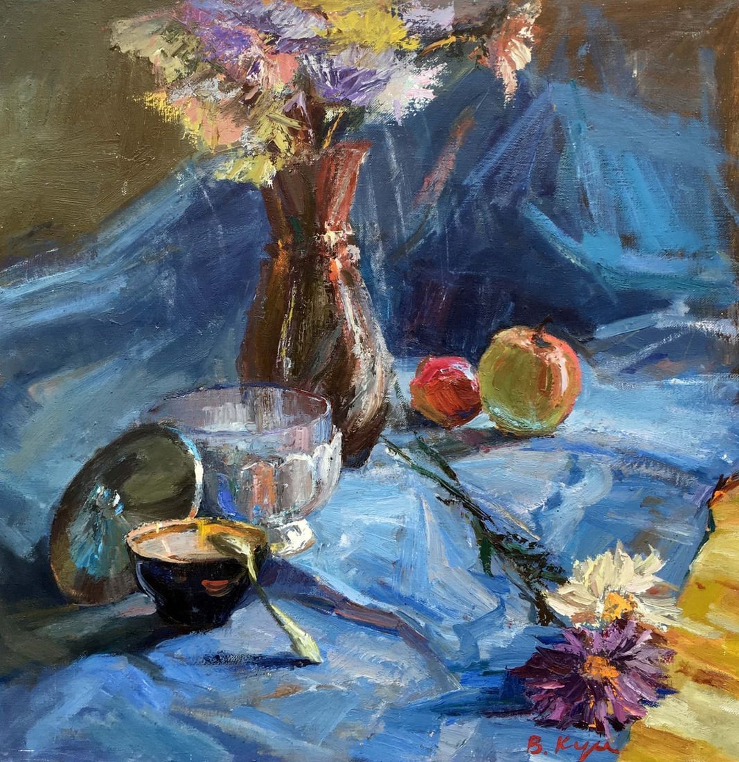Still life oil painting Vladimir Kuts: 259 * TITLE: "Still life" * ARTISTS: Vladimir Kuts - very expensive painter * SIZE: 92x92 cm/36.22x36.22 inches' * MEDIUM: oil, canvas * HAND PAINTED: Original painting from our collection * CONDITION
