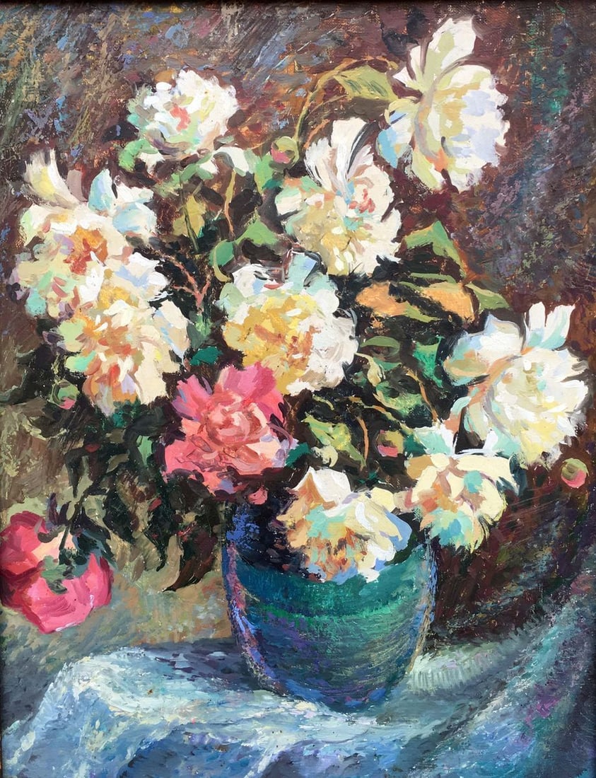 Peony oil painting V.Khomchuk: 268 * TITLE: "Peony" * ARTISTS: V.Khomchuk * SIZE: 47x60 cm/18,51x23,62 inches' * MEDIUM: oil, canvas * HAND PAINTED: Original painting from our collection * CONDITION: we tried to convey the maximum