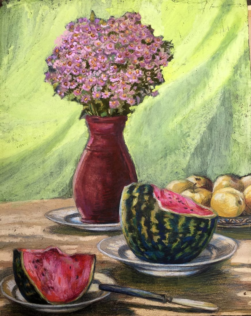 Oil painting Holiday Cherkas A.G.: 470 * TITLE: "Holiday" * ARTISTS: Cherkas A.G. * SIZE: 65x53cm/25.59x20.86 inches' * MEDIUM: oil, cardboard * HAND PAINTED: Original painting from our collection * CONDITION: we tried to convey the ma