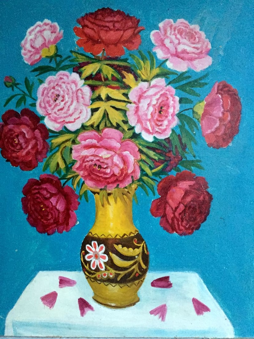 Oil painting Still life with flowers: 530 * TITLE: "Still life with flowers" * SIZE: 69x48cm/27.16x18.89 inches' * MEDIUM: oil, cardboard * HAND PAINTED: Original painting from our collection * CONDITION: we tried to convey the maximum