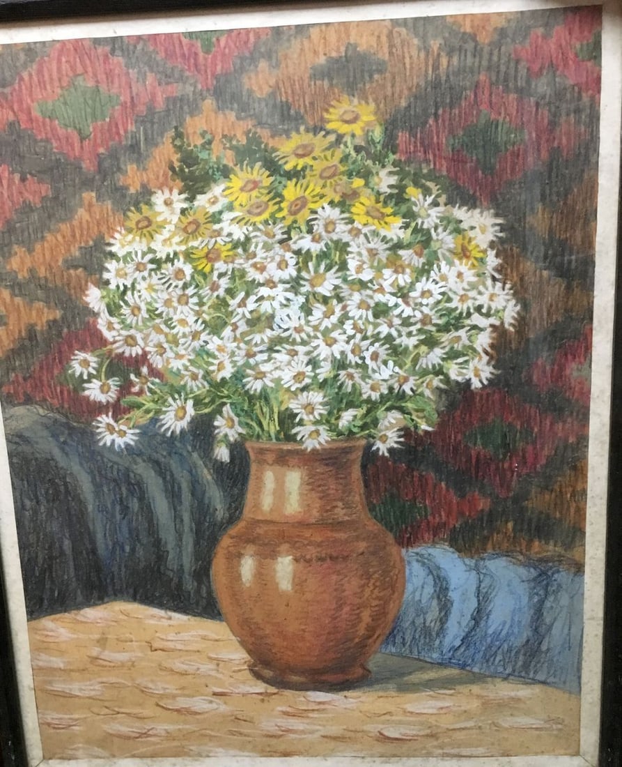 Gouache painting Daisies Alexander Georgievich Cherkass: 593 *** ABOUT THIS PAINTING *** * TITLE: "Daisies" * ARTISTS: Alexander Georgievich Cherkass * SIZE: 69x55 cm/27.16x21.65 inches' * MEDIUM: сolored paper, gouache, pencil, cardboard * HAND
