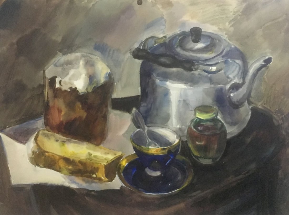 Watercolor painting Kettle Palazhchenko Irina: 661 *** ABOUT THIS PAINTING *** * TITLE: "Kettle" * ARTISTS: Palazhchenko Irina * SIZE: 44x59 cm/17.32x23.22 inches' * MEDIUM: watercolor, cardboard * HAND PAINTED: Original painting from our