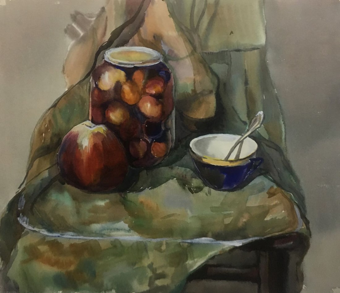 Watercolor painting Breakfast Palazhchenko Irina: 675 *** ABOUT THIS PAINTING *** * TITLE: "Breakfast" * ARTISTS: Palazhchenko Irina * SIZE: 44x51 cm/17.32x20.07 inches' * MEDIUM: watercolor, cardboard * HAND PAINTED: Original painting from our