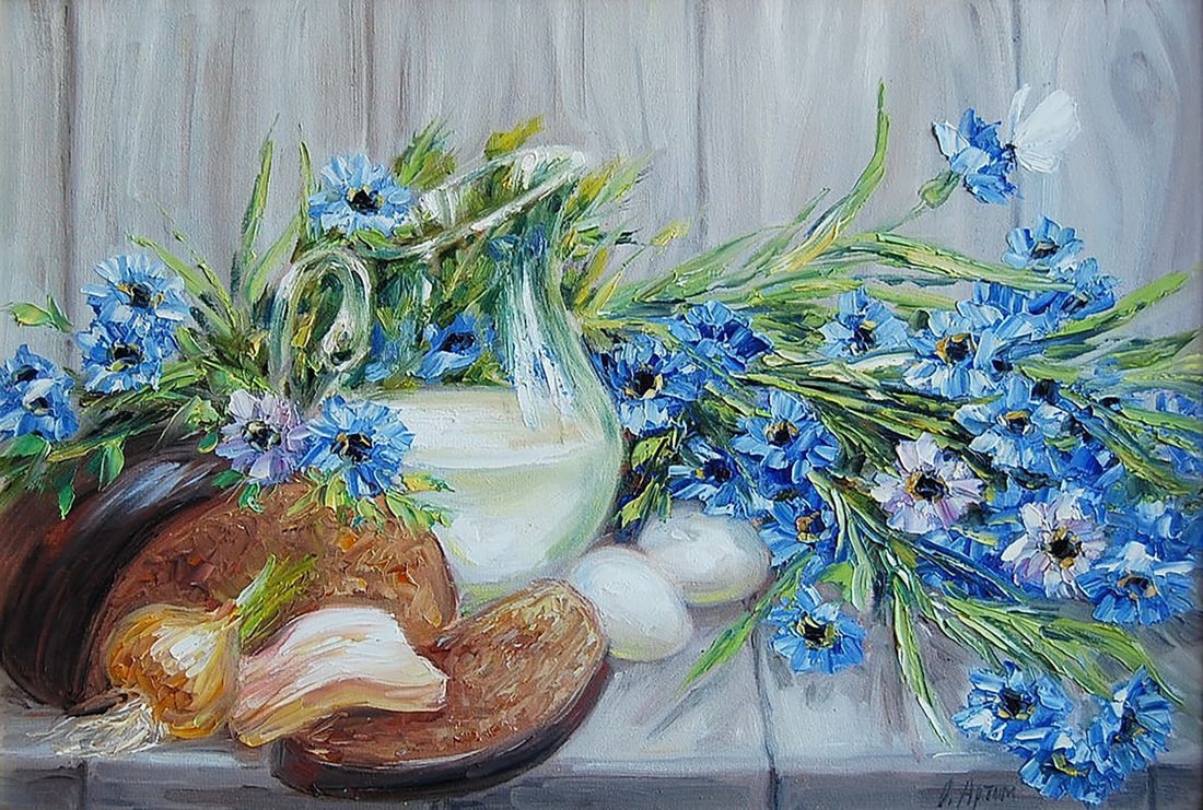 Oil painting The taste of health Kotmin Olga: Kotmin 52*** ABOUT THIS PAINTING **** TITLE: "The taste of health"* ARTISTS: Kotmin Olga* SIZE: 40x60 cm/15.74x23.62 inches' * MEDIUM: oil, canvas* HAND PAINTED: Original painting from our