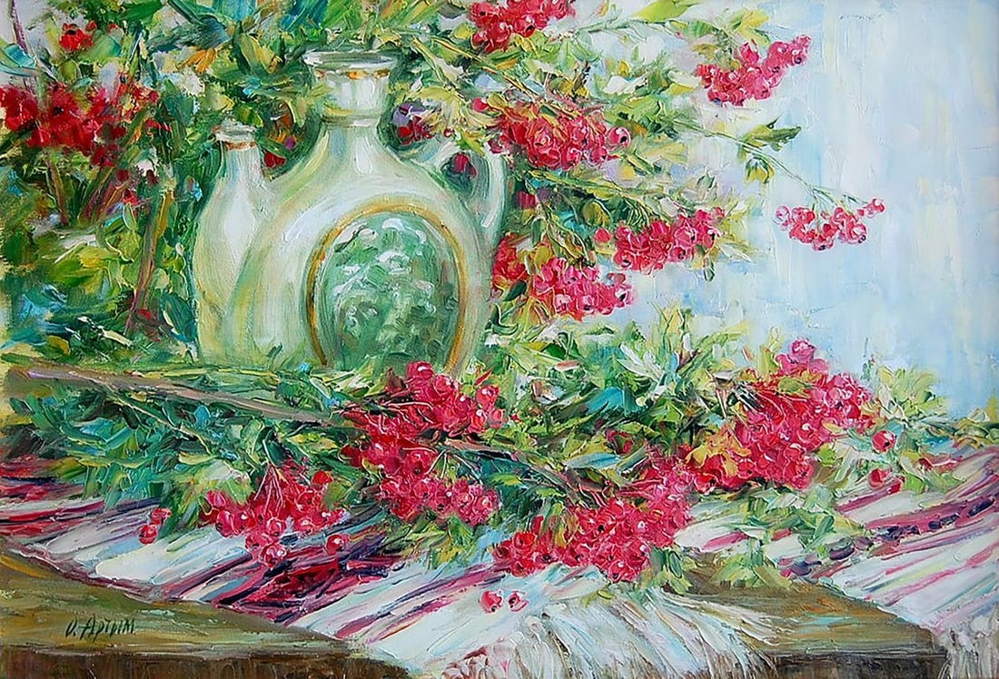 Oil painting Mother's viburnum Kotmin Olga: Kotmin 54*** ABOUT THIS PAINTING **** TITLE: "Mother's viburnum"* ARTISTS: Kotmin Olga* SIZE: 40x60 cm/15.74x23.62 inches' * MEDIUM: oil, canvas* HAND PAINTED: Original painting from our collection* C