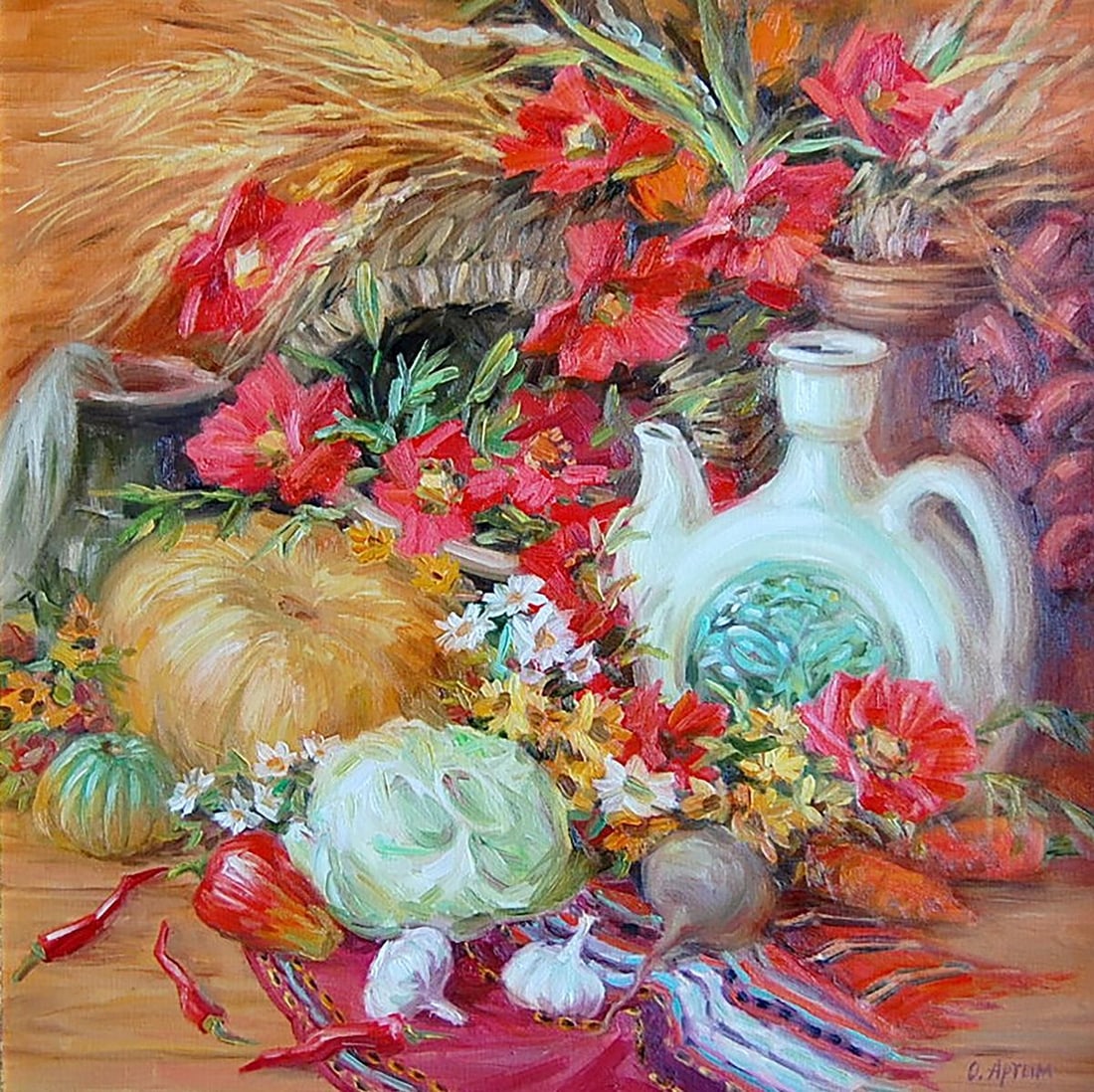 Oil painting Generous summer Kotmin Olga: Kotmin 62*** ABOUT THIS PAINTING **** TITLE: "Generous summer"* ARTISTS: Kotmin Olga* SIZE: 60x60 cm/23.62x23.62 inches' * MEDIUM: oil, canvas* HAND PAINTED: Original painting from our collection*