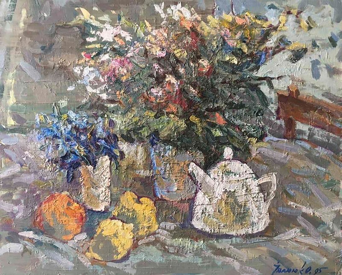 Oil painting Morning still life Kalenyuk Alex: Kalen 246 *** ABOUT THIS PAINTING *** * TITLE: "Morning still life" * ARTISTS: Kalenyuk Alex * SIZE: 60x73 cm/23.62x28.74 inches' * MEDIUM: oil, canvas * HAND PAINTED: Original painting from our colle
