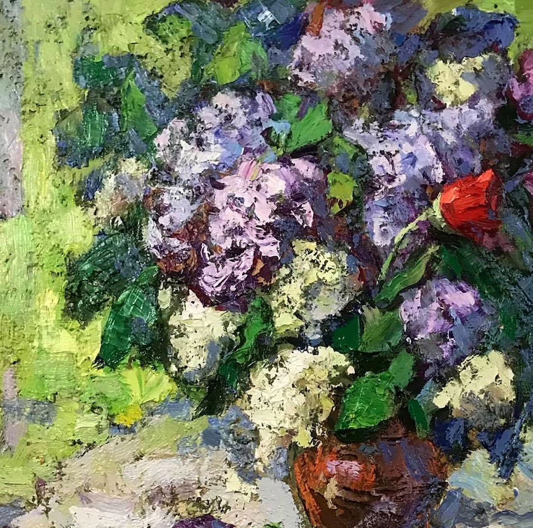 Oil painting A bouquet of lilacs on the table Kalenyuk Alex - 2