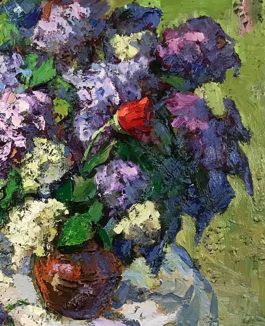 Oil painting A bouquet of lilacs on the table Kalenyuk Alex - 3