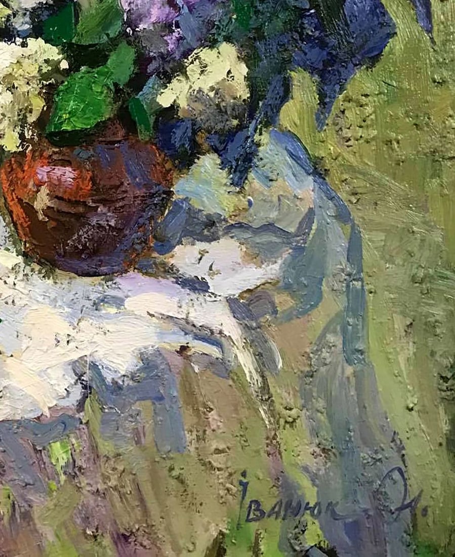 Oil painting A bouquet of lilacs on the table Kalenyuk Alex - 5