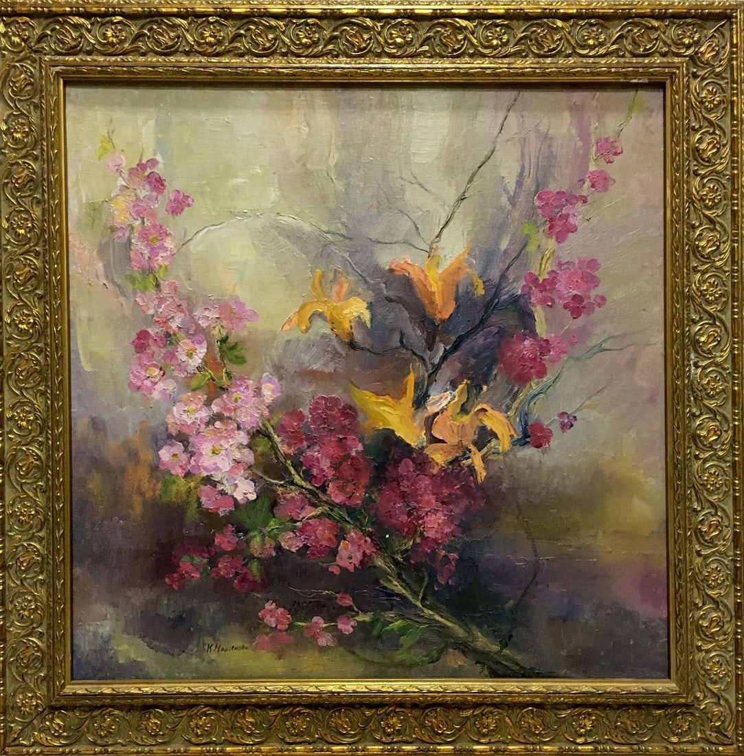 Oil painting Flowers Unknown artist (1 of 13)