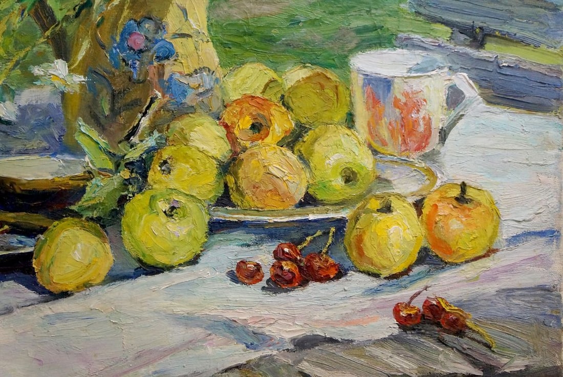 Oil painting Sokolova Zinaida Ivanovna Flowers and fruits nearby - 5
